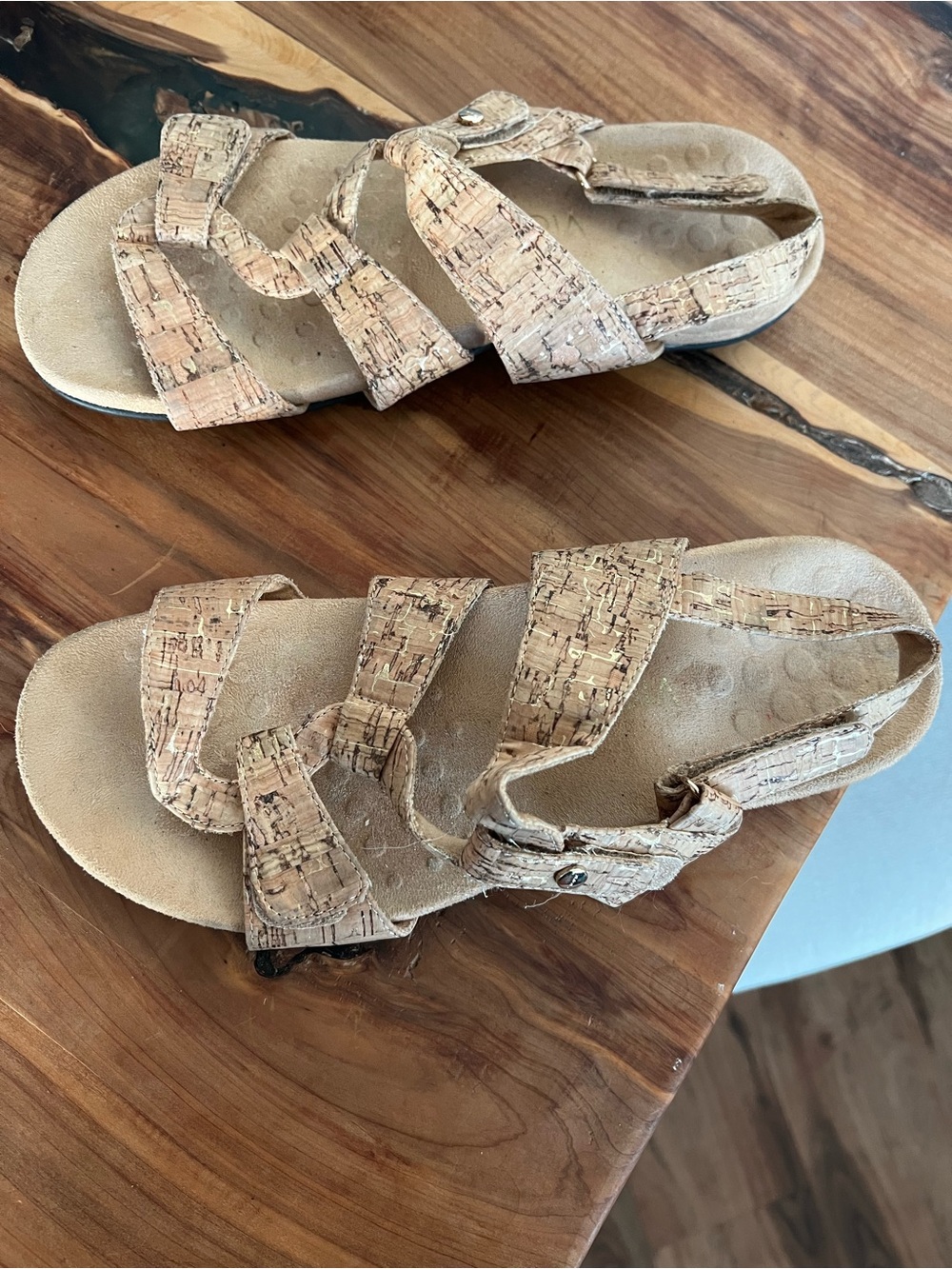 Vionic Cork-Pattern Triple-Strap Slingback Sandals in Natural